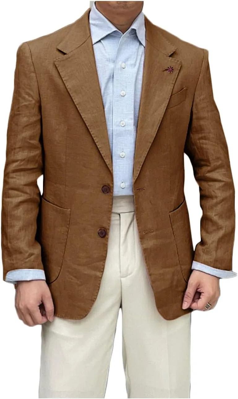 Linen Single Breasted Blazer for Men Slim Fit Notch Lapel Sport Coats Jacket for Business Wedding Prom