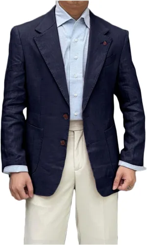 Linen Single Breasted Blazer for Men Slim Fit Notch Lapel Sport Coats Jacket for Business Wedding Prom
