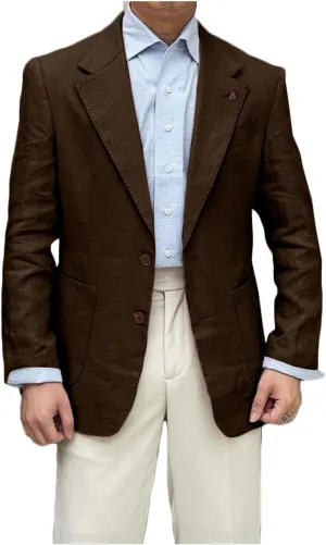 Linen Single Breasted Blazer for Men Slim Fit Notch Lapel Sport Coats Jacket for Business Wedding Prom