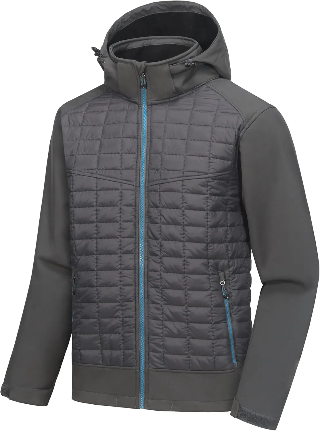 Little Donkey Andy Men's Lightweight Insulated Hybrid Jacket for Hiking Running Ski Thermal Warm with Removable Hood