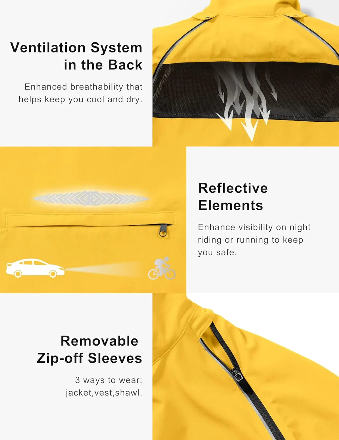 Little Donkey Andy Women's Lightweight Waterproof Cycling Jacket with Removable Sleeves for Biking Running Golf