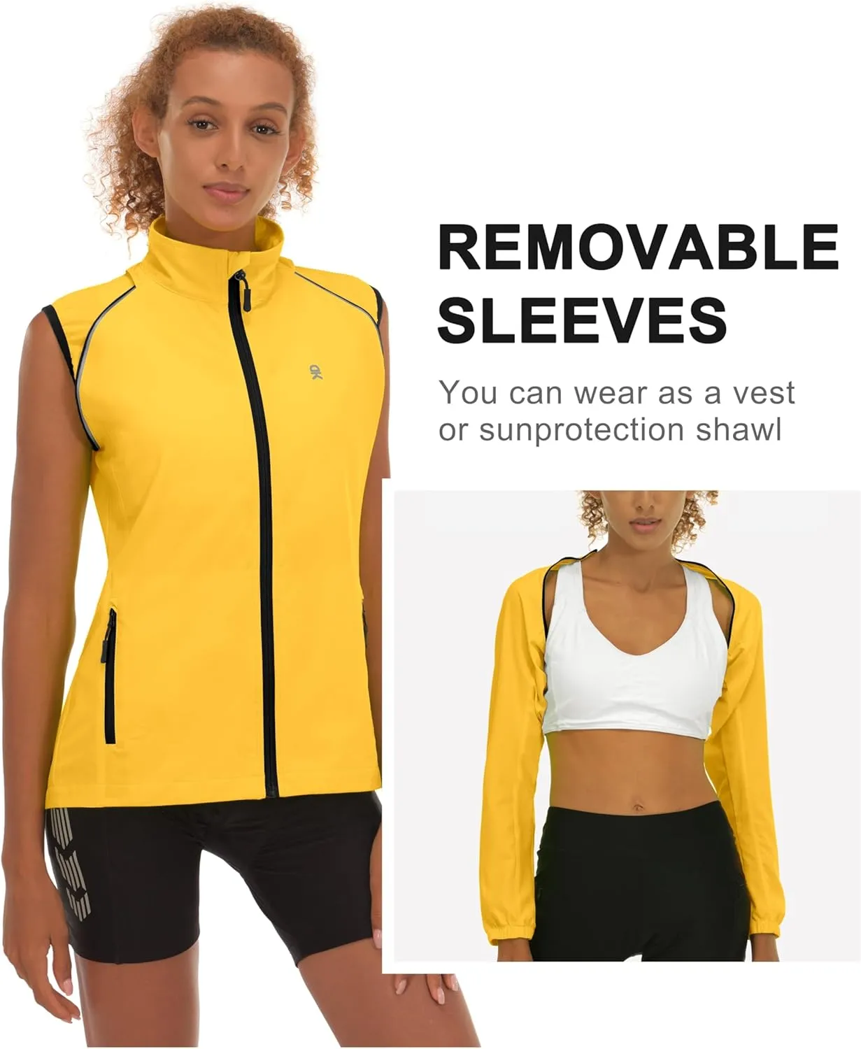 Little Donkey Andy Women's Lightweight Waterproof Cycling Jacket with Removable Sleeves for Biking Running Golf