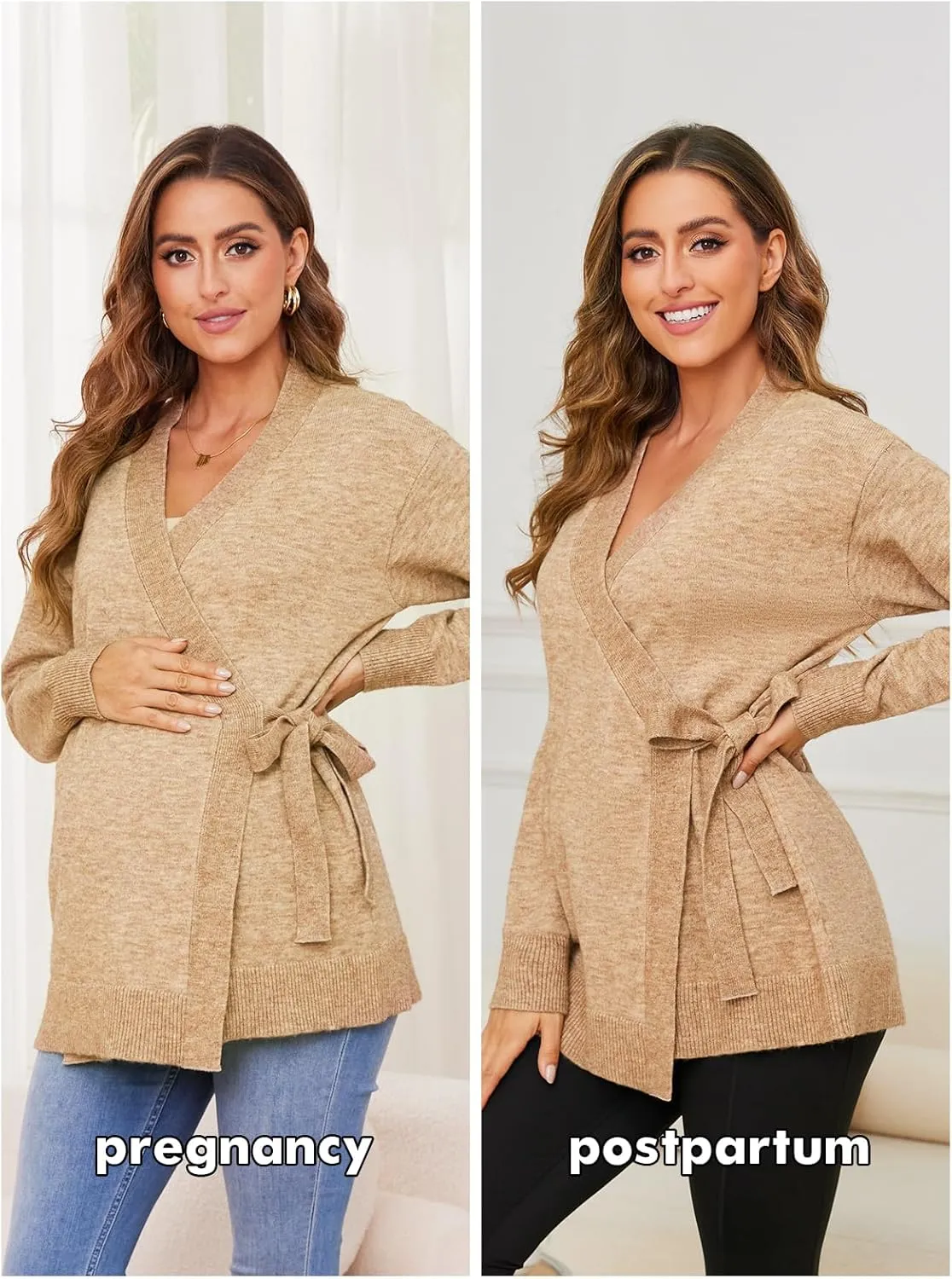 Liu & Qu Women's V-Neck Maternity Sweater Tops Tie Front Wrap Knit Maternity Shirts Pregnancy Clothes