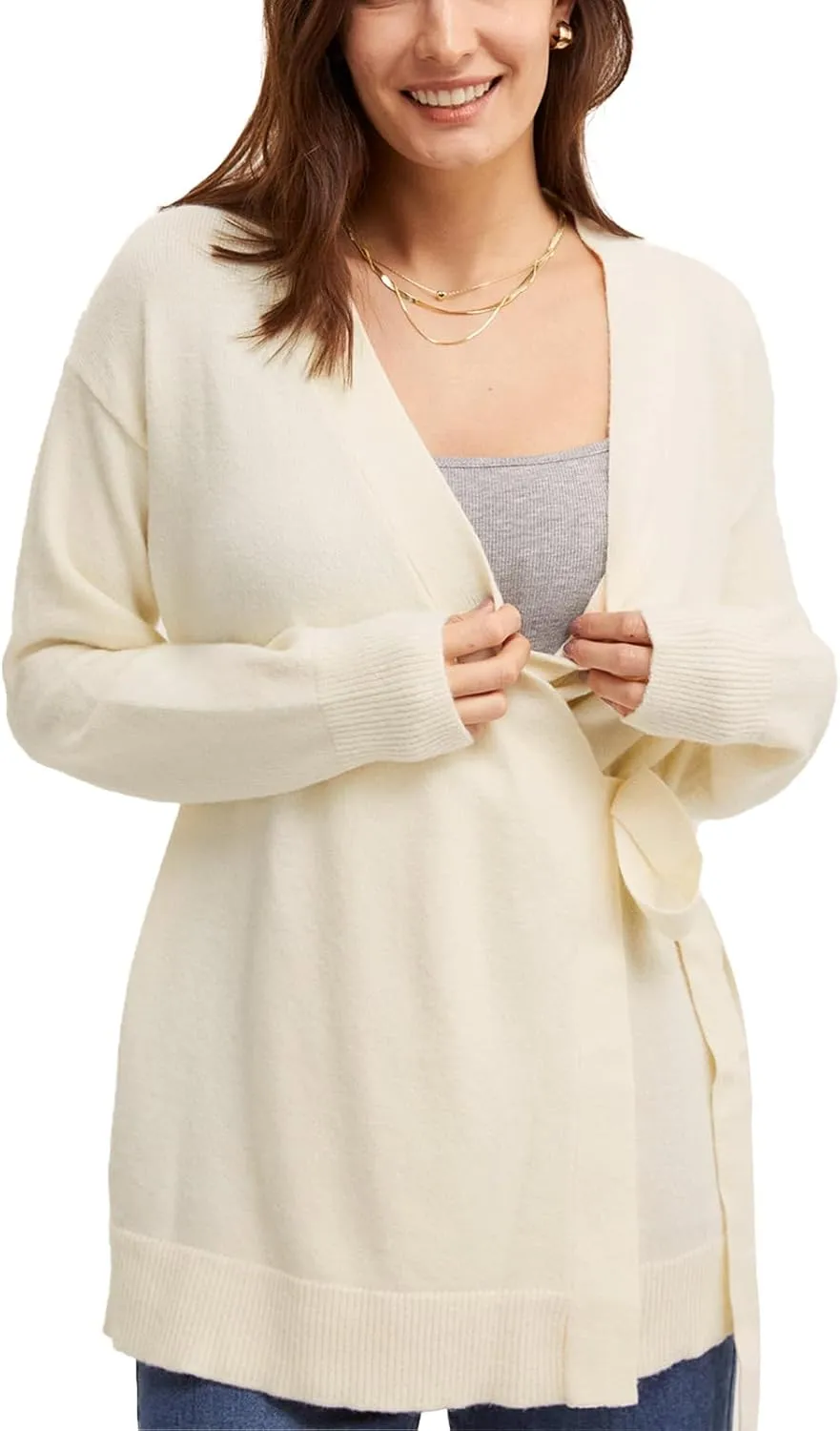 Liu & Qu Women's V-Neck Maternity Sweater Tops Tie Front Wrap Knit Maternity Shirts Pregnancy Clothes