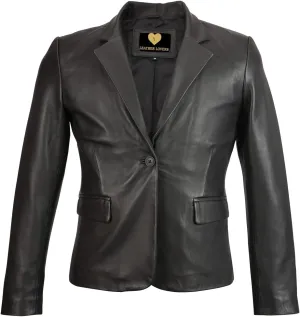 LL LEATHER LOVERS Women's Leather Coat - One Button Down Closure Round Neck Lambskin Leather Bike Riding Coat For Girl
