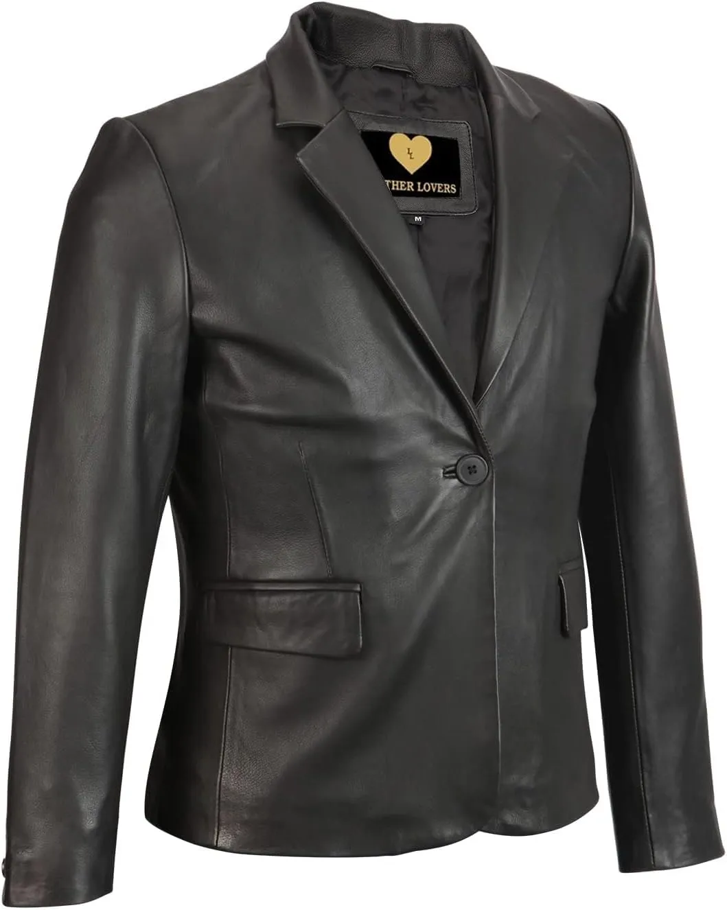 LL LEATHER LOVERS Women's Leather Coat - One Button Down Closure Round Neck Lambskin Leather Bike Riding Coat For Girl