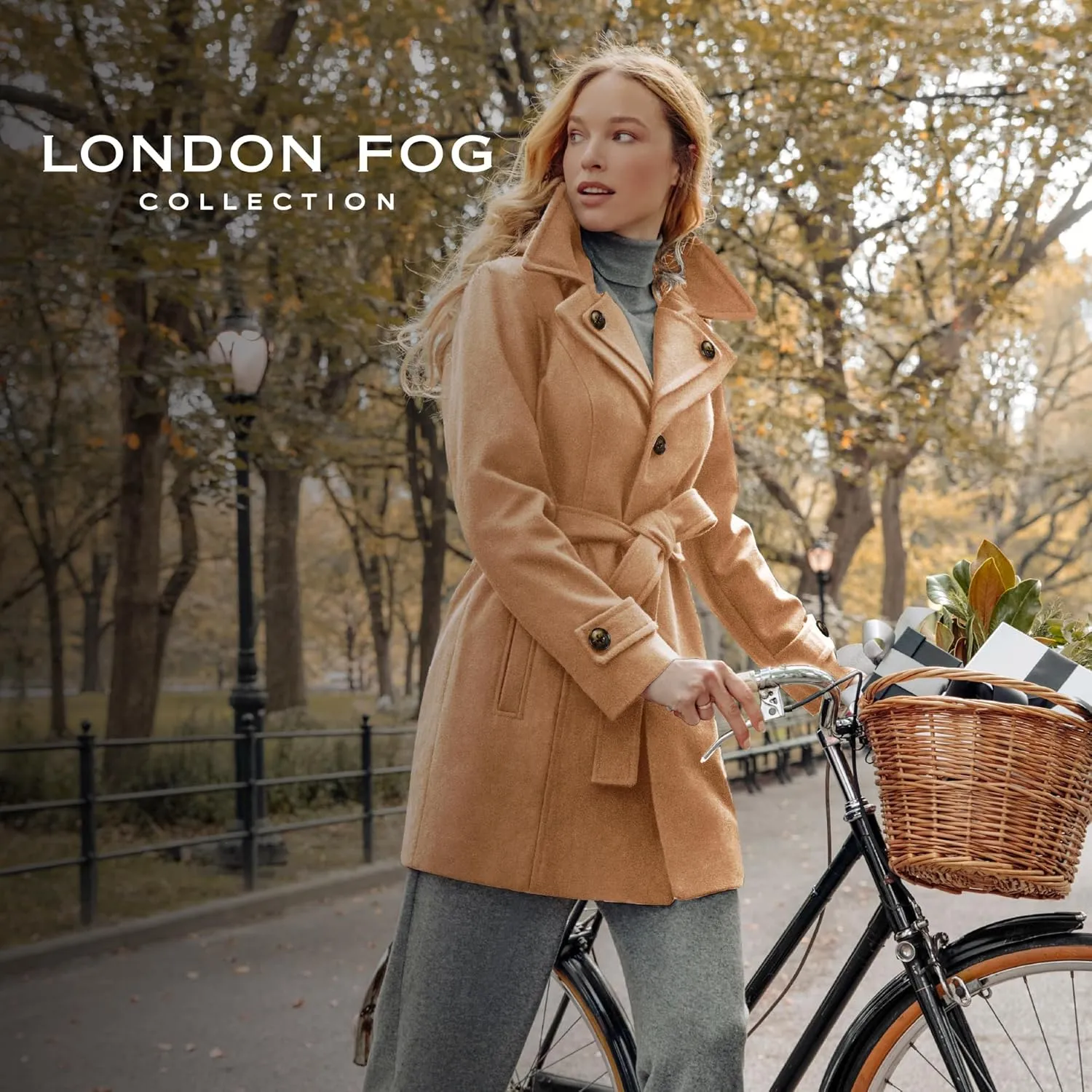 London Fog Women's Double Lapel Thigh Length Button Front Wool Coat with Belt