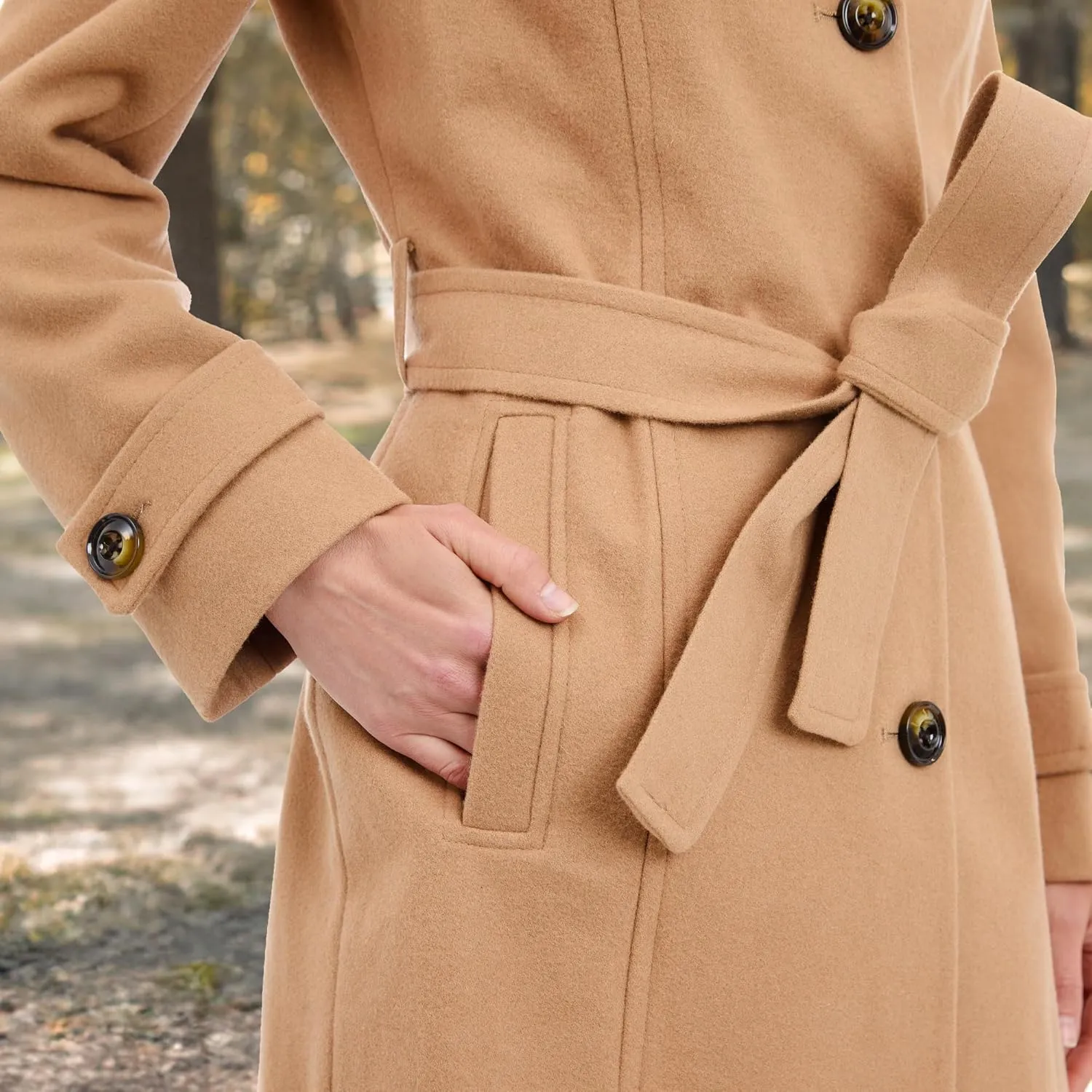London Fog Women's Double Lapel Thigh Length Button Front Wool Coat with Belt