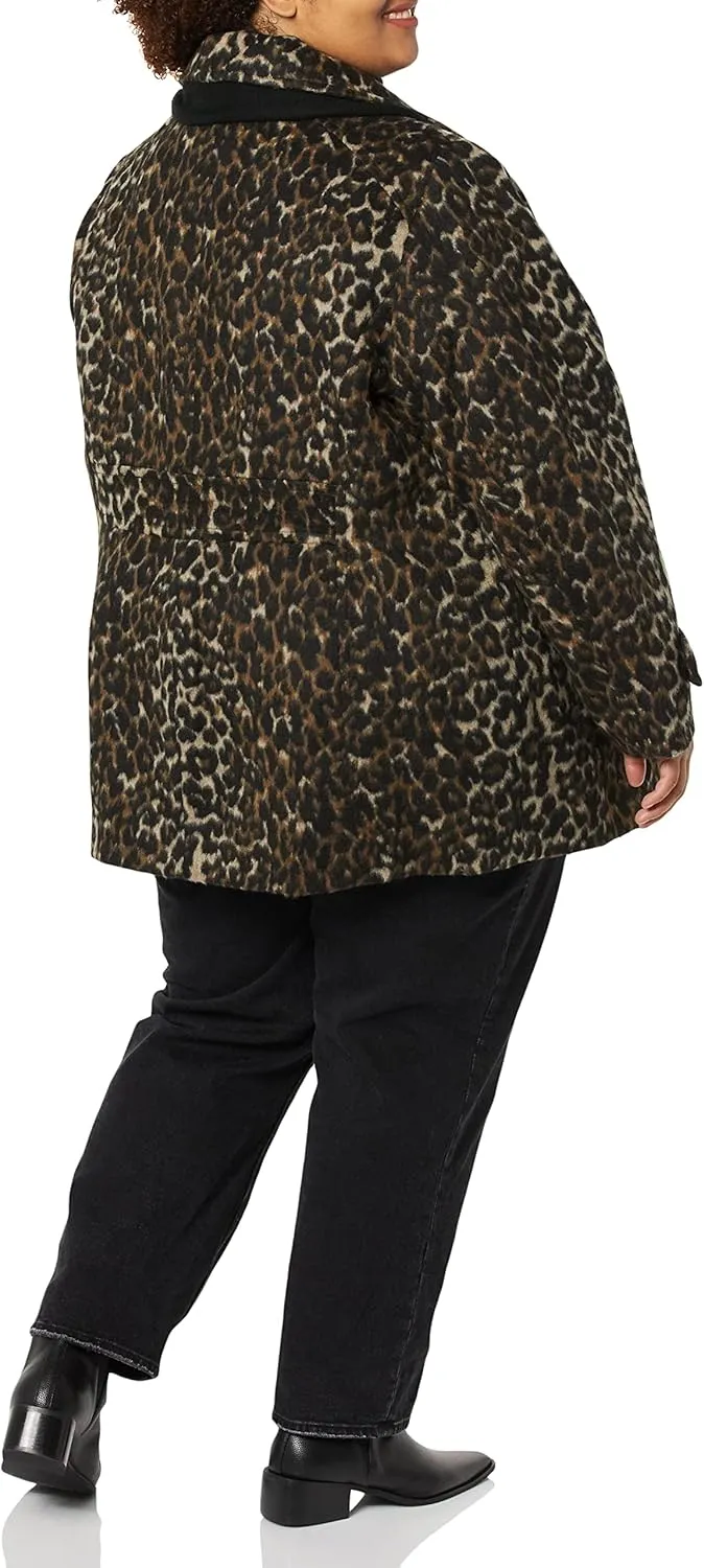 LONDON FOG Women's Single-Breasted Plus Size Wool Blend Coat with Scarf