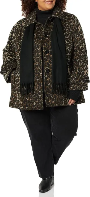 LONDON FOG Women's Single-Breasted Plus Size Wool Blend Coat with Scarf