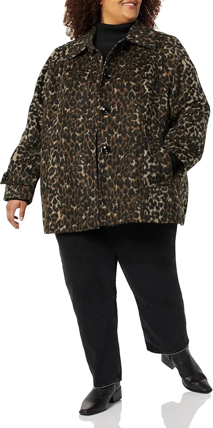 LONDON FOG Women's Single-Breasted Plus Size Wool Blend Coat with Scarf