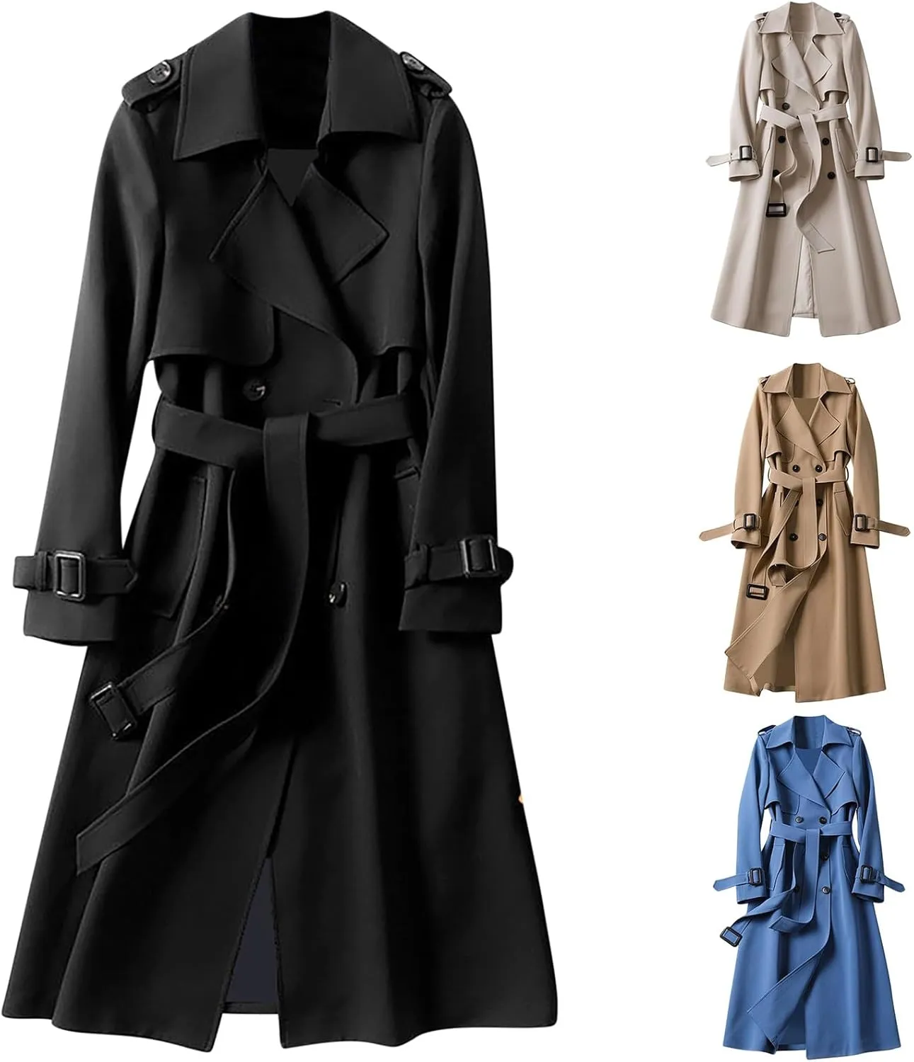 maisdgop Long Winter Coats for Women Casual Double Breasted Woolen Cloth Trench Coat Long Sleeve Open Front Lapel Overcoat