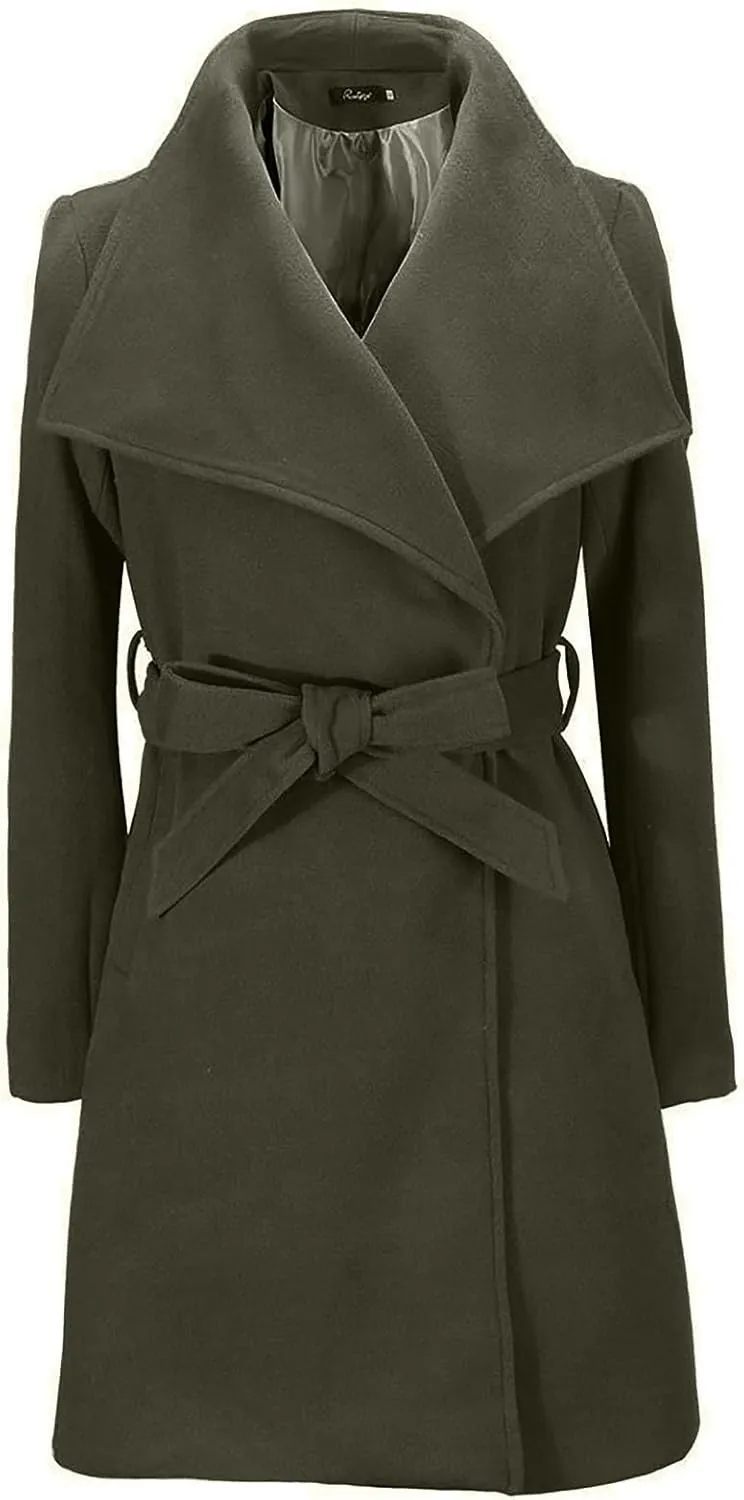 maisdgop Long Winter Coats for Women Casual Double Breasted Woolen Cloth Trench Coat Long Sleeve Open Front Lapel Overcoat