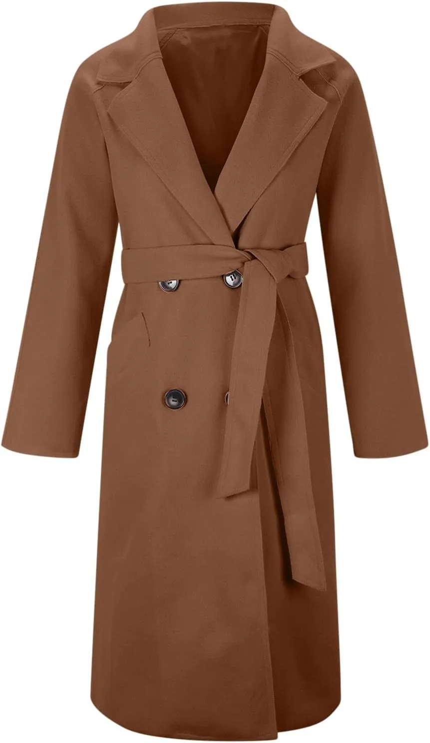 maisdgop Long Winter Coats for Women Casual Double Breasted Woolen Cloth Trench Coat Long Sleeve Open Front Lapel Overcoat