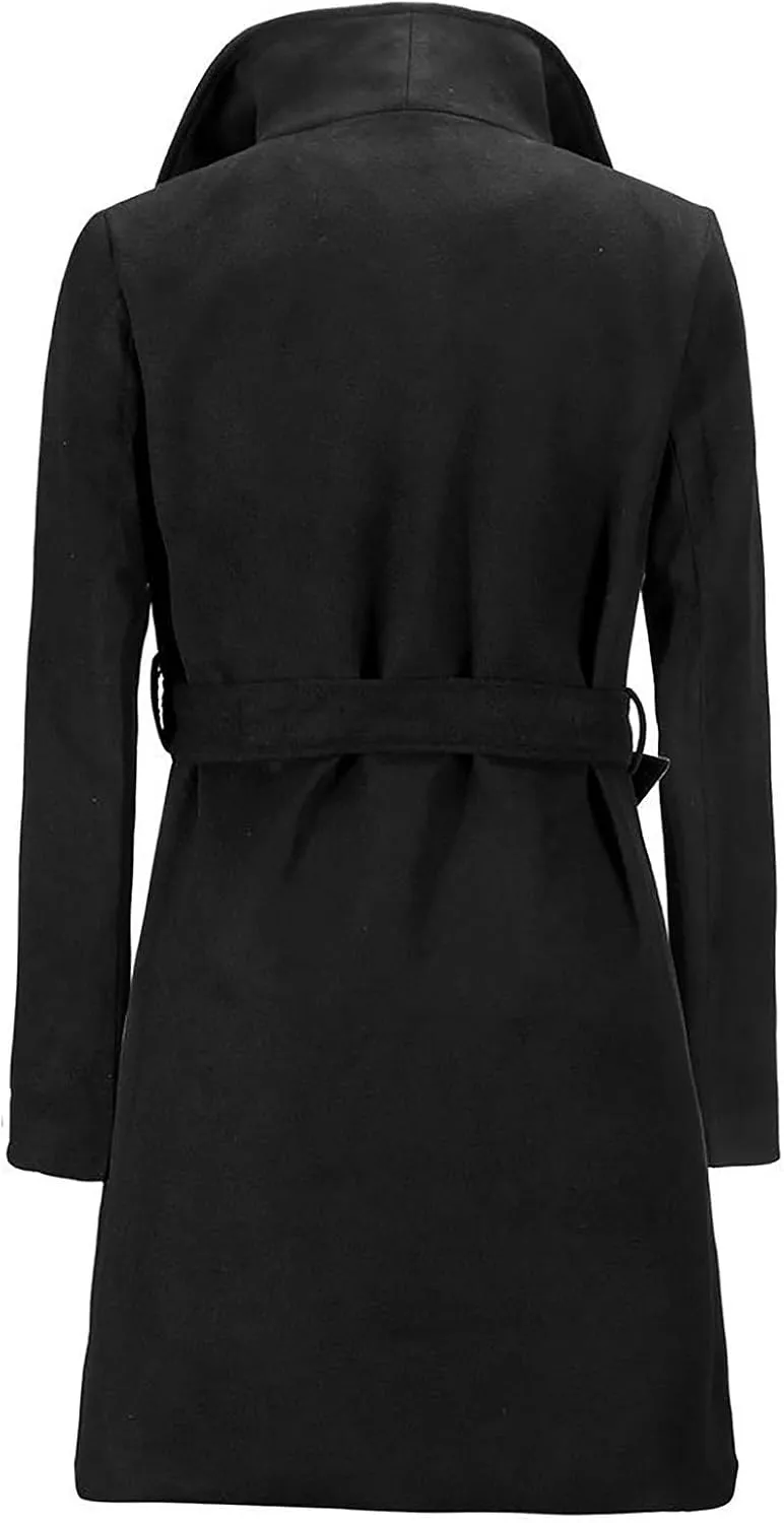 maisdgop Long Winter Coats for Women Casual Double Breasted Woolen Cloth Trench Coat Long Sleeve Open Front Lapel Overcoat