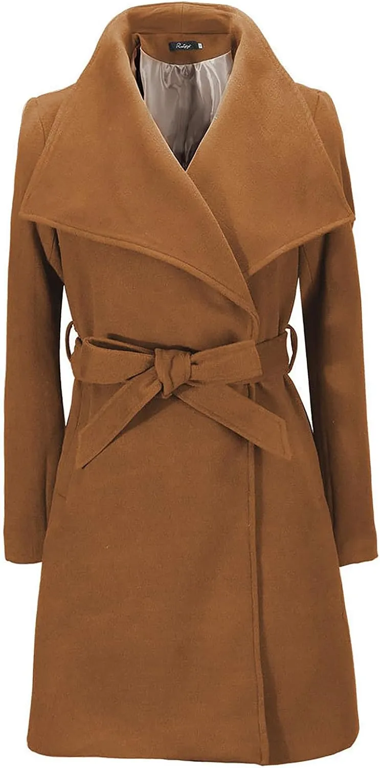 maisdgop Long Winter Coats for Women Casual Double Breasted Woolen Cloth Trench Coat Long Sleeve Open Front Lapel Overcoat
