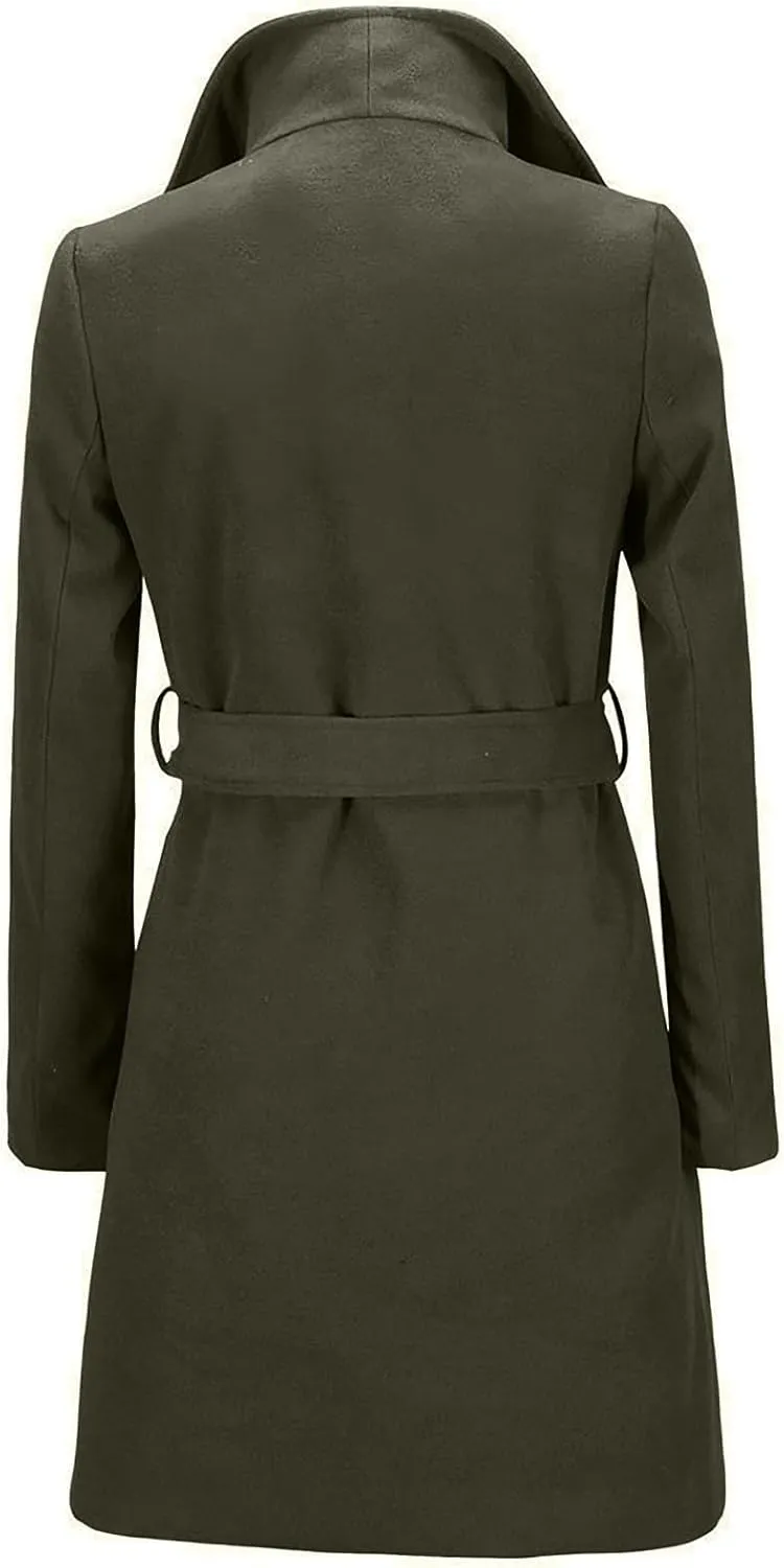 maisdgop Long Winter Coats for Women Casual Double Breasted Woolen Cloth Trench Coat Long Sleeve Open Front Lapel Overcoat