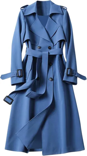maisdgop Long Winter Coats for Women Casual Double Breasted Woolen Cloth Trench Coat Long Sleeve Open Front Lapel Overcoat