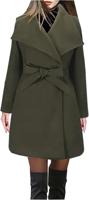 maisdgop Long Winter Coats for Women Casual Double Breasted Woolen Cloth Trench Coat Long Sleeve Open Front Lapel Overcoat