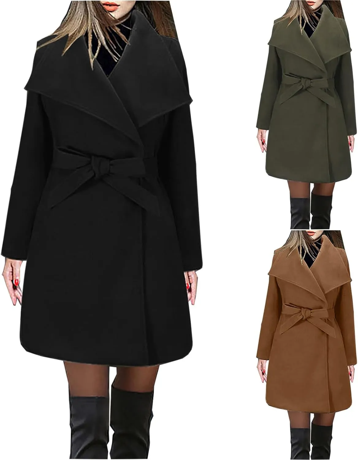 maisdgop Long Winter Coats for Women Casual Double Breasted Woolen Cloth Trench Coat Long Sleeve Open Front Lapel Overcoat