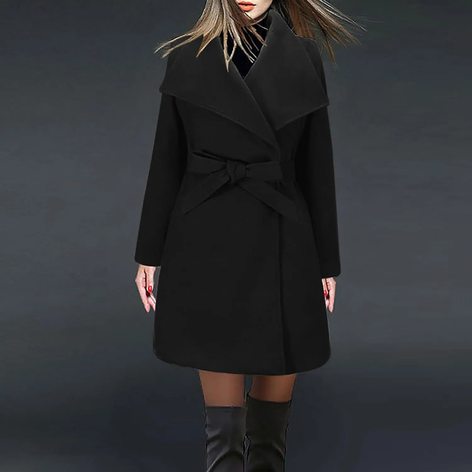 maisdgop Long Winter Coats for Women Casual Double Breasted Woolen Cloth Trench Coat Long Sleeve Open Front Lapel Overcoat