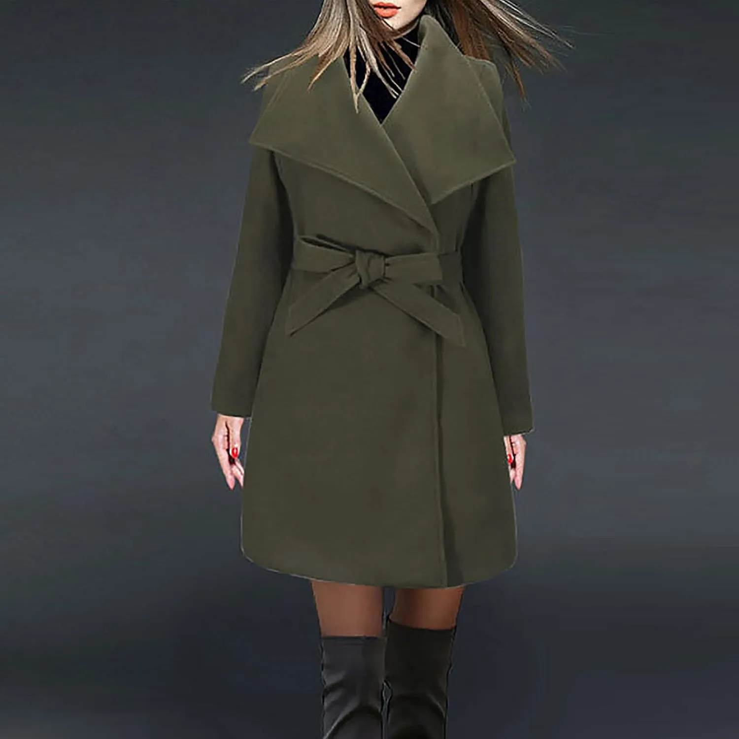 maisdgop Long Winter Coats for Women Casual Double Breasted Woolen Cloth Trench Coat Long Sleeve Open Front Lapel Overcoat