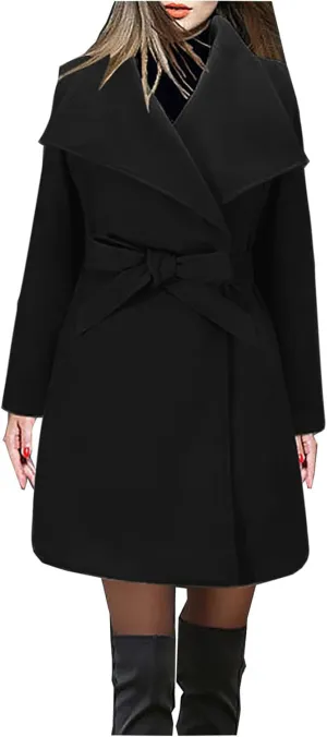 maisdgop Long Winter Coats for Women Casual Double Breasted Woolen Cloth Trench Coat Long Sleeve Open Front Lapel Overcoat