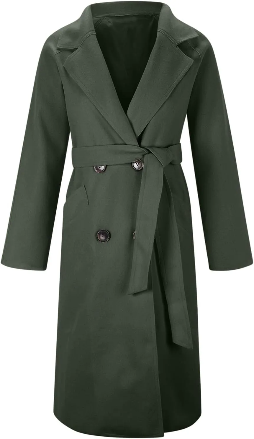 maisdgop Long Winter Coats for Women Casual Double Breasted Woolen Cloth Trench Coat Long Sleeve Open Front Lapel Overcoat