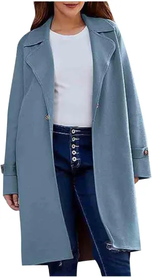 maisdgop Long Winter Coats for Women Long Sleeve Open Front Trench Coat Winter Straight Cardigan Jackets Button Outerwear