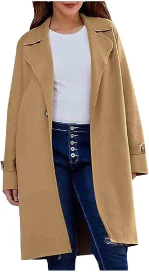 maisdgop Long Winter Coats for Women Long Sleeve Open Front Trench Coat Winter Straight Cardigan Jackets Button Outerwear