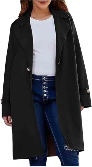 maisdgop Long Winter Coats for Women Long Sleeve Open Front Trench Coat Winter Straight Cardigan Jackets Button Outerwear