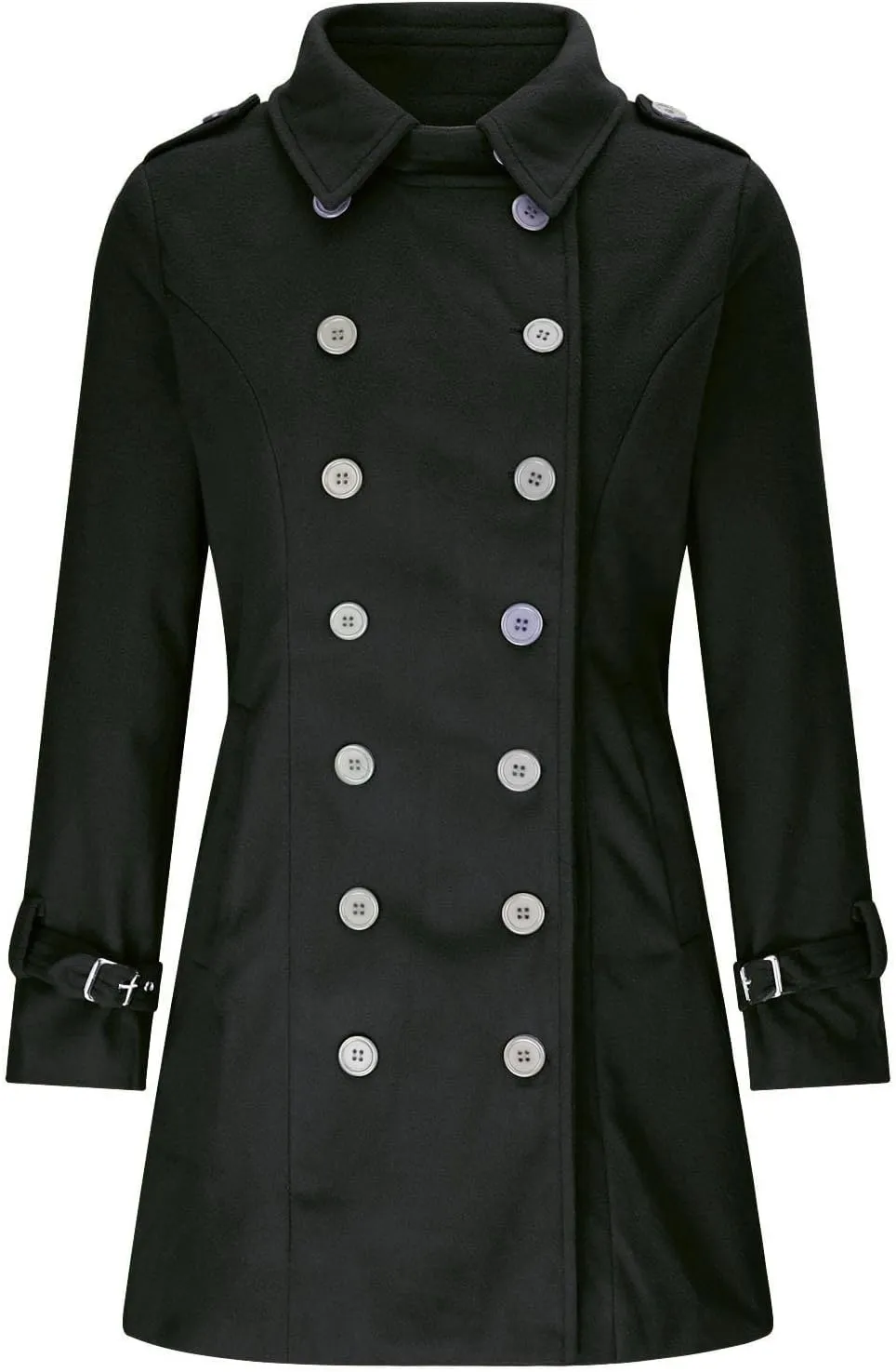 maisdgop Trench Coat for Women Long Sleeve Lapel Pea Coats Winter Double Breasted Windbreaker Casual Comfy Woolen Overcoat