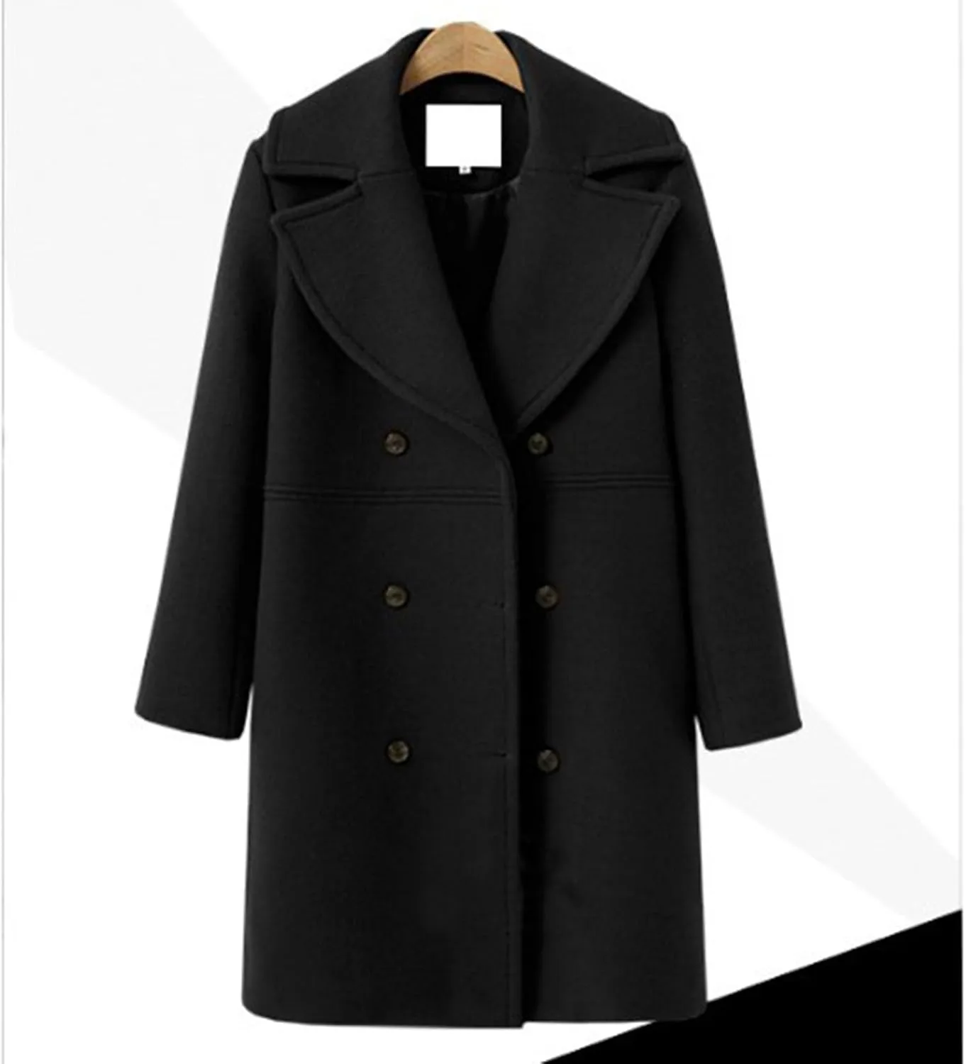 maisdgop Trench Coat for Women Long Sleeve Lapel Pea Coats Winter Double Breasted Windbreaker Casual Comfy Woolen Overcoat
