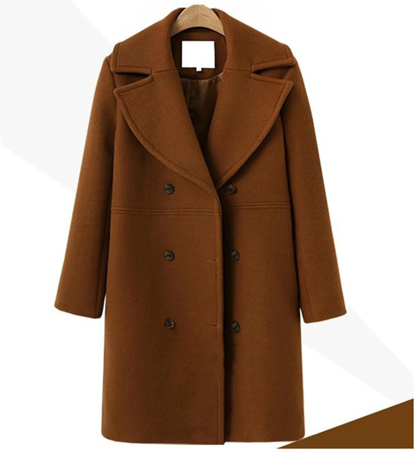 maisdgop Trench Coat for Women Long Sleeve Lapel Pea Coats Winter Double Breasted Windbreaker Casual Comfy Woolen Overcoat