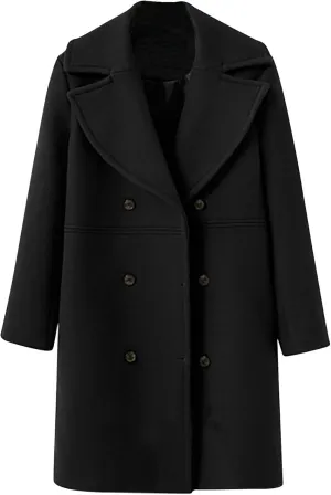 maisdgop Trench Coat for Women Long Sleeve Lapel Pea Coats Winter Double Breasted Windbreaker Casual Comfy Woolen Overcoat