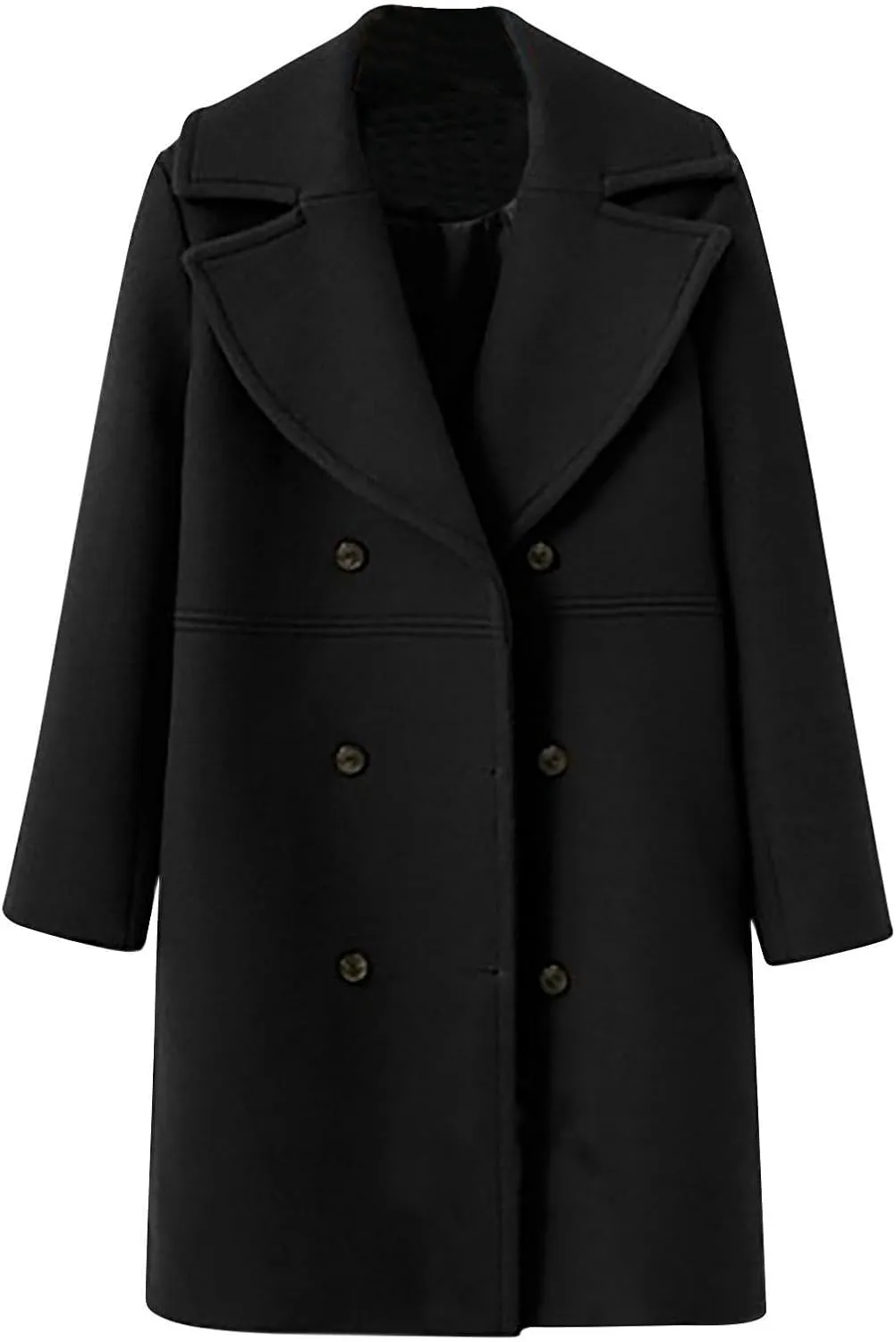 maisdgop Trench Coat for Women Long Sleeve Lapel Pea Coats Winter Double Breasted Windbreaker Casual Comfy Woolen Overcoat
