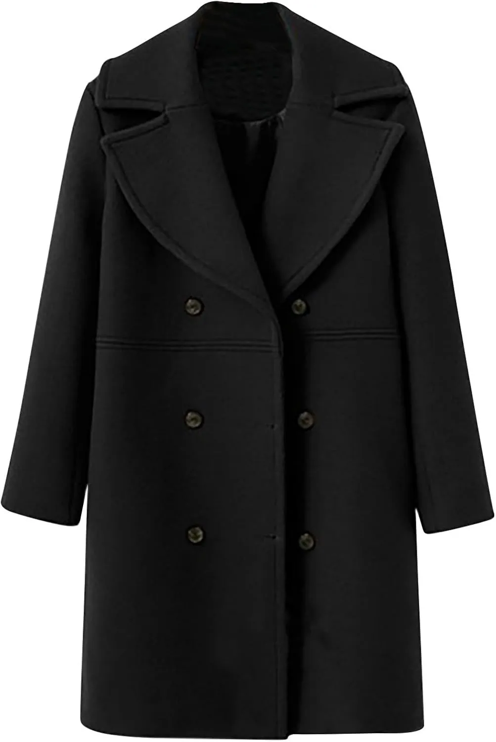 maisdgop Trench Coat for Women Long Sleeve Lapel Pea Coats Winter Double Breasted Windbreaker Casual Comfy Woolen Overcoat