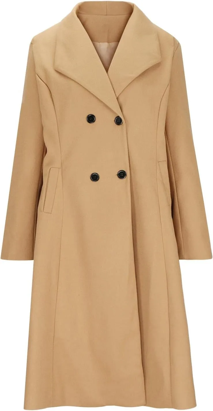 maisdgop Winter Coats for Women Long Sleeve Lapel Trench Coat Trendy Double Breasted Open Front Woolen Cloth Windbreaker