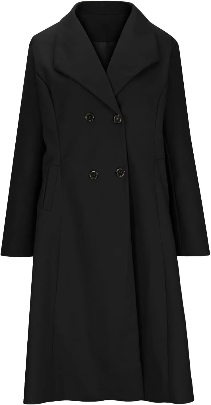 maisdgop Winter Coats for Women Long Sleeve Lapel Trench Coat Trendy Double Breasted Open Front Woolen Cloth Windbreaker