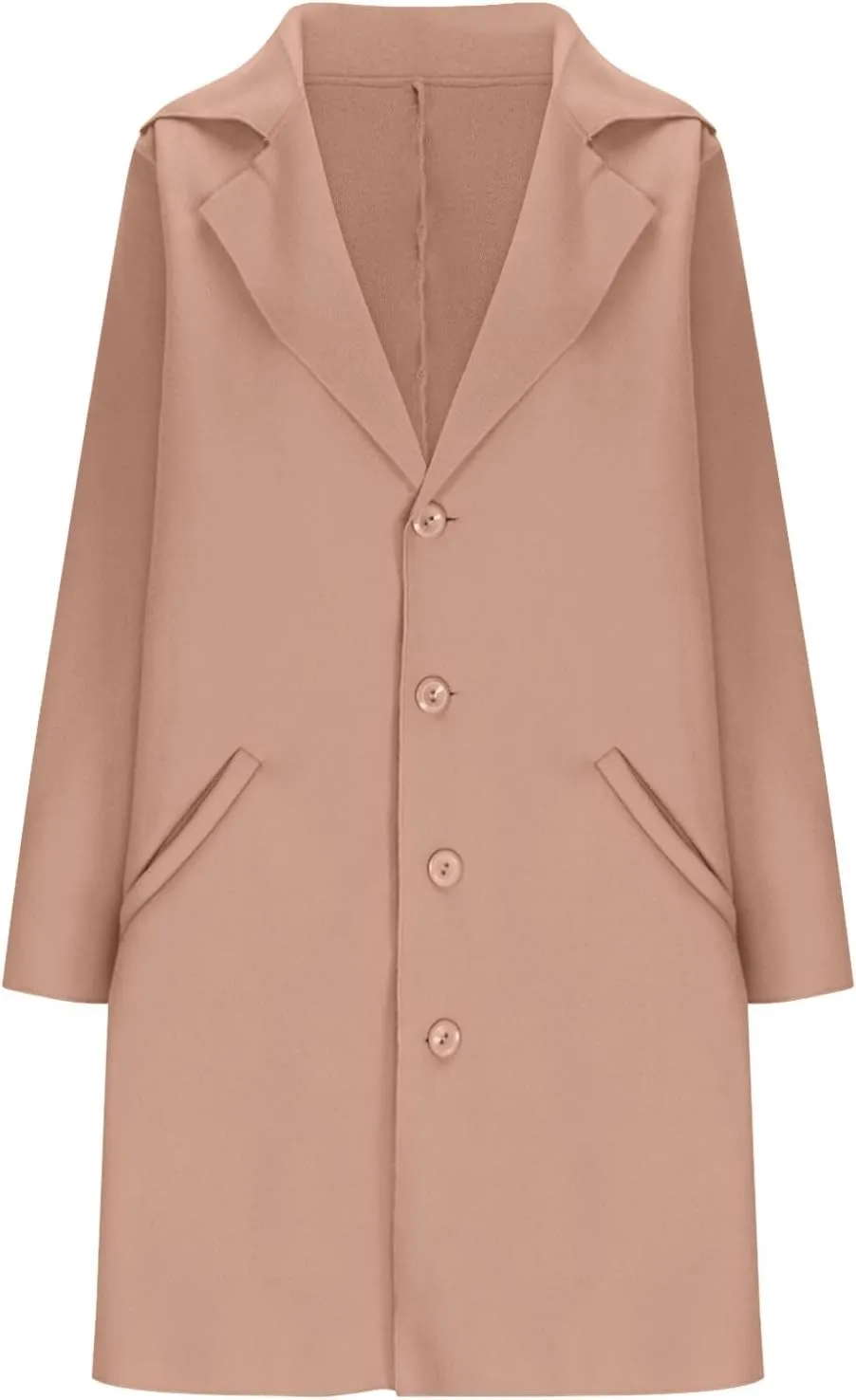 maisdgop Winter Trench Coat Women Single Breasted Open Front Woolen Cloth Jacket Mid Length Long Sleeve Lapel Windbreaker