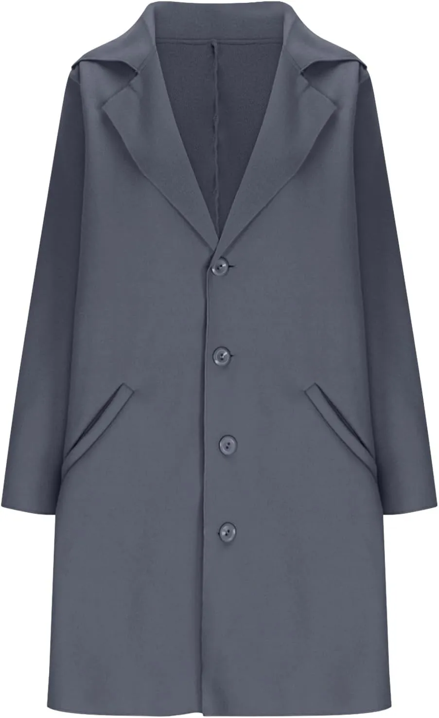 maisdgop Winter Trench Coat Women Single Breasted Open Front Woolen Cloth Jacket Mid Length Long Sleeve Lapel Windbreaker