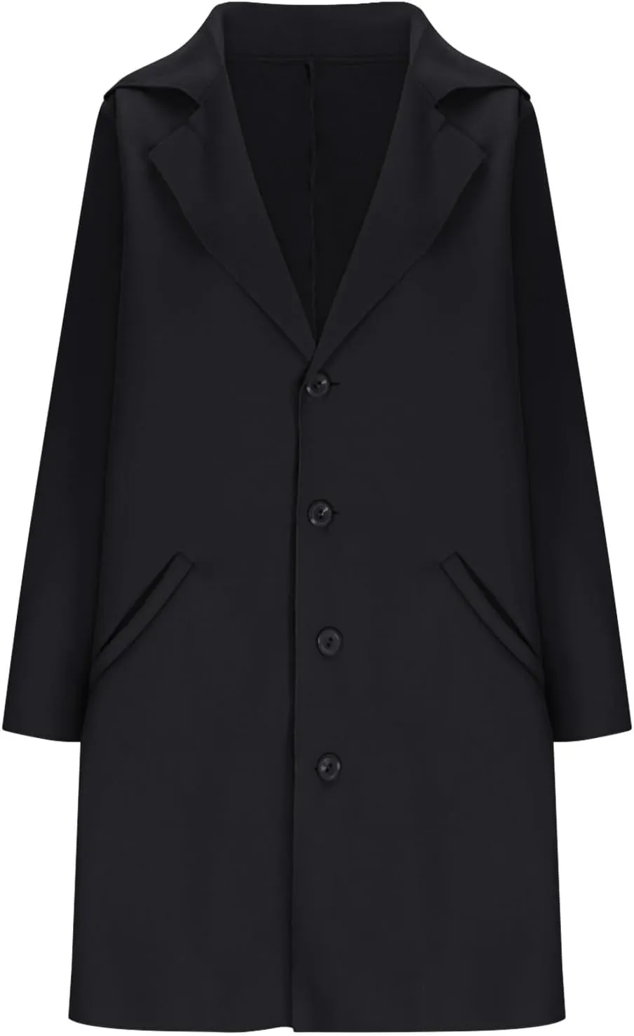 maisdgop Winter Trench Coat Women Single Breasted Open Front Woolen Cloth Jacket Mid Length Long Sleeve Lapel Windbreaker
