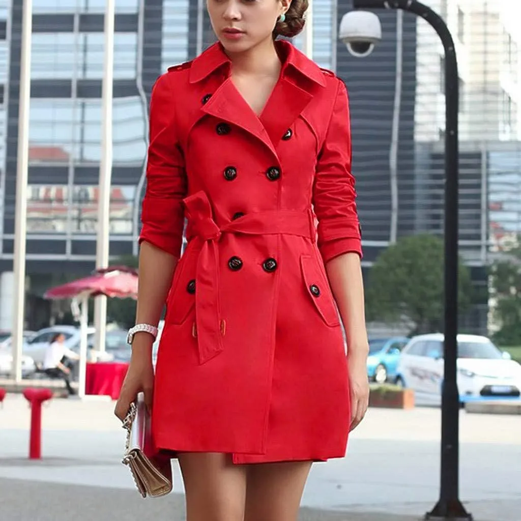 maisdgop Womens Trench Coat Classic Double Breasted Straps Overcoat Open Front Lapel Windbreaker Winter Long Sleeve Peacoats