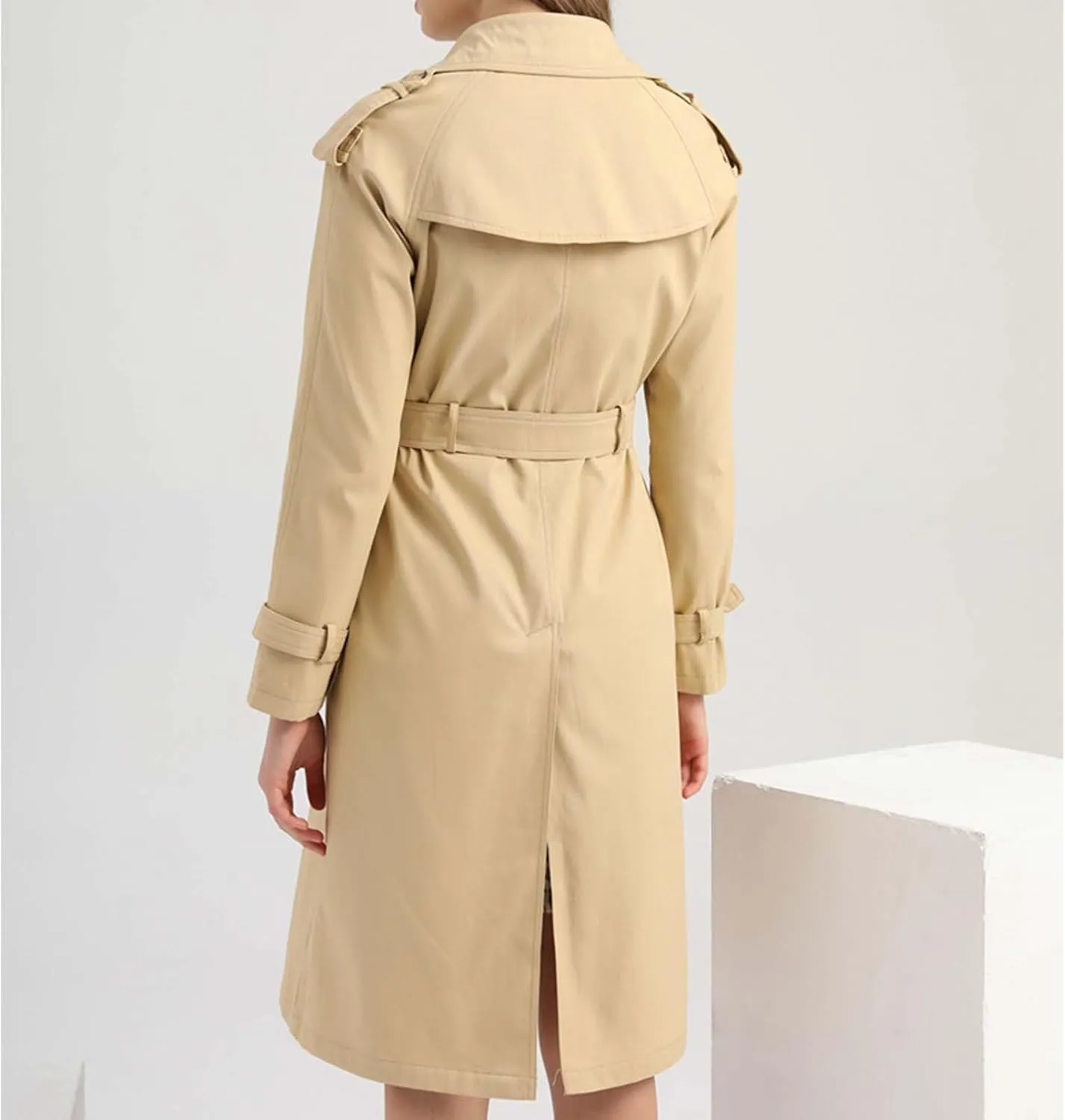 maisdgop Womens Trench Coat Classic Double Breasted Straps Overcoat Open Front Lapel Windbreaker Winter Long Sleeve Peacoats