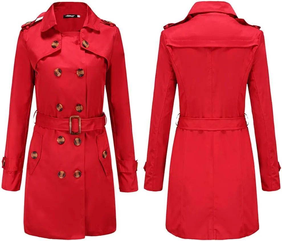 maisdgop Womens Trench Coat Classic Double Breasted Straps Overcoat Open Front Lapel Windbreaker Winter Long Sleeve Peacoats