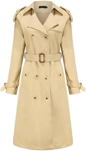 maisdgop Womens Trench Coat Classic Double Breasted Straps Overcoat Open Front Lapel Windbreaker Winter Long Sleeve Peacoats