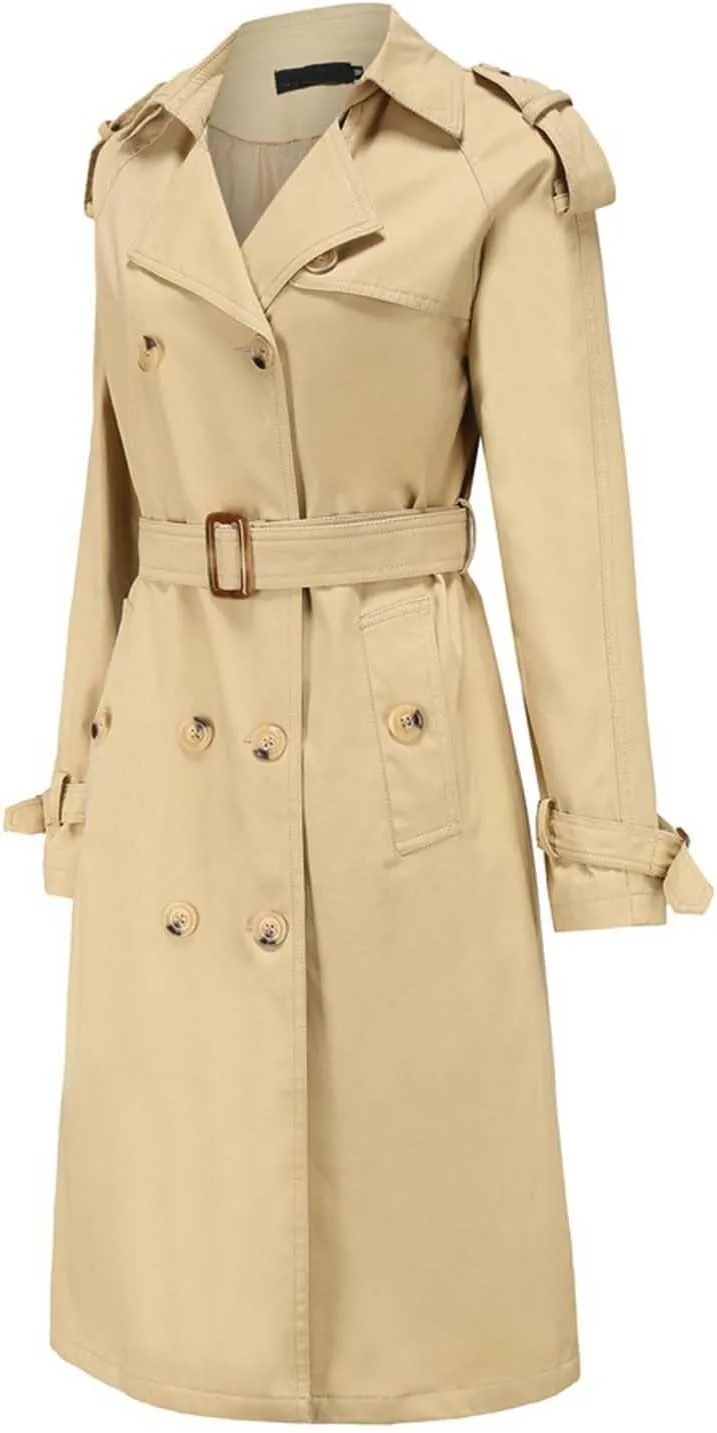 maisdgop Womens Trench Coat Classic Double Breasted Straps Overcoat Open Front Lapel Windbreaker Winter Long Sleeve Peacoats