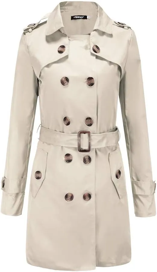 maisdgop Womens Trench Coat Classic Double Breasted Straps Overcoat Open Front Lapel Windbreaker Winter Long Sleeve Peacoats