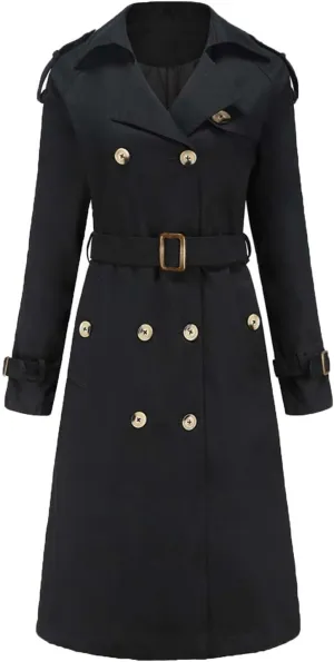 maisdgop Womens Trench Coat Classic Double Breasted Straps Overcoat Open Front Lapel Windbreaker Winter Long Sleeve Peacoats