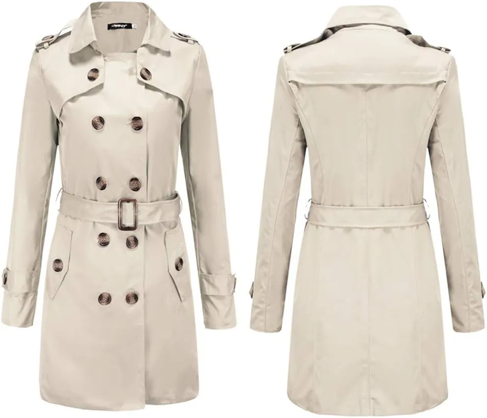 maisdgop Womens Trench Coat Classic Double Breasted Straps Overcoat Open Front Lapel Windbreaker Winter Long Sleeve Peacoats